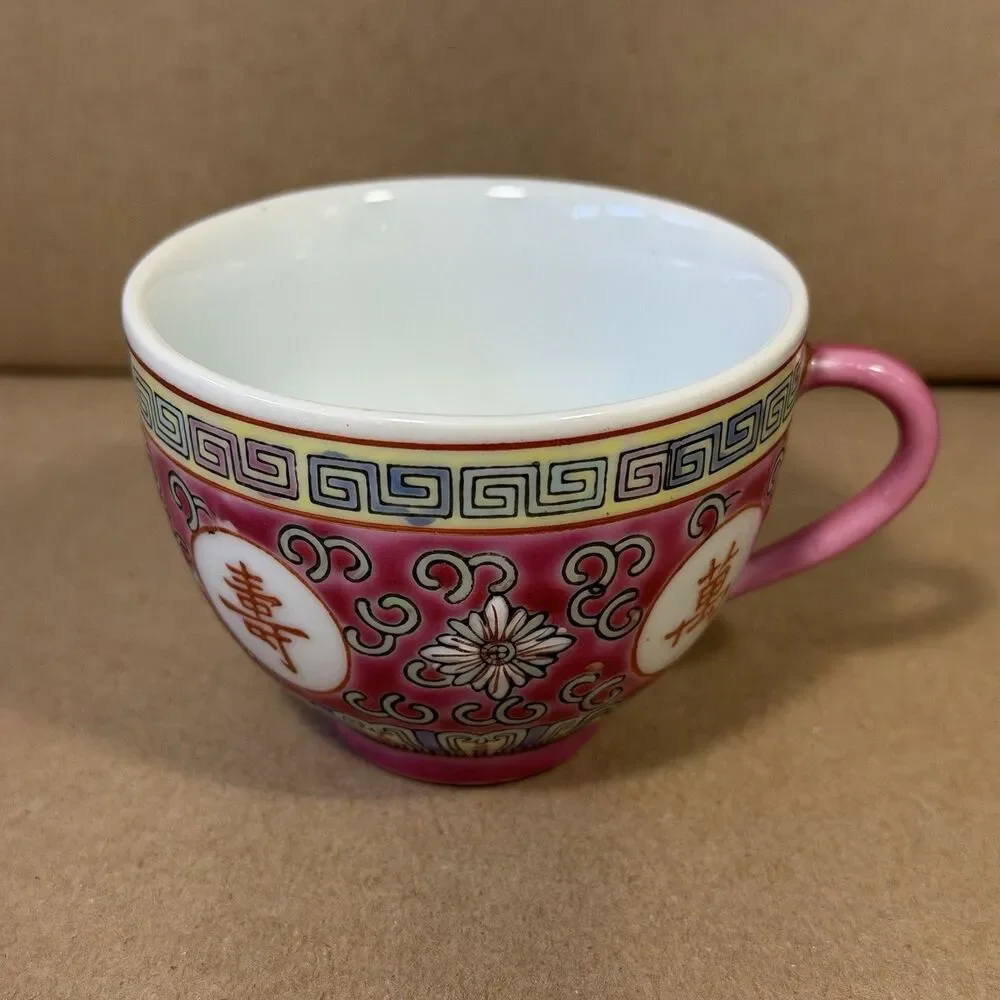 Vintage Jingezhen Mun Shou Famille Rose Medallion 4 oz Tea Cup Replacement 2a